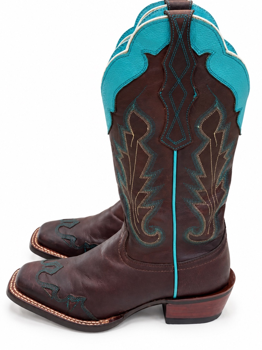 Ariat Women’s Western Cowboy Boots Brown Turquoise Leather Size 6.5B Like New